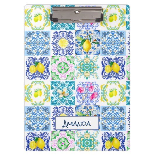 Chic Siciliaanse azulejo Amalfi Mediterrane tegels Klembord (Voorkant)
