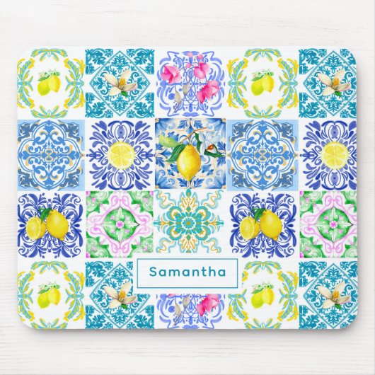 Chic Siciliaanse azulejo Amalfi Mediterrane tegels Muismat (Voorkant)