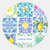 Chic Siciliaanse azulejo Amalfi Mediterrane tegels Ronde Sticker (Voorkant)