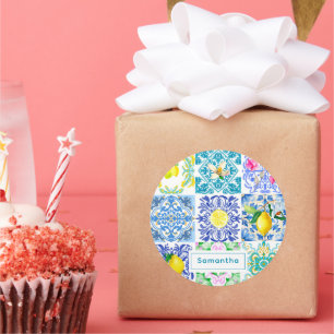 Chic Siciliaanse azulejo Amalfi Mediterrane tegels Ronde Sticker