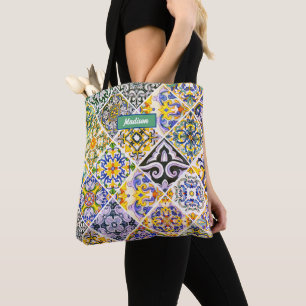Chic Siciliaanse mediterrane groene tegels Tote Bag