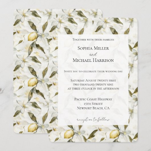 Chic Sicilian Summer Lemons Floral Wedding Kaart (Voorkant / Achterkant)