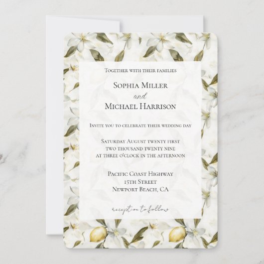 Chic Sicilian Summer Lemons Floral Wedding Kaart (Voorkant)