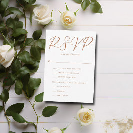 Chic Sienna Brown Script Wedding RSVP Kaartje