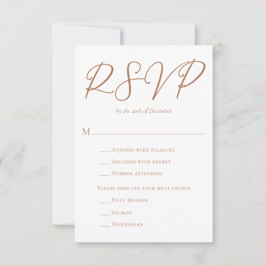 Chic Sienna Brown Script Wedding RSVP Kaartje (Voorkant)