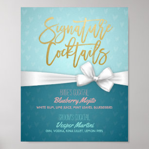 Chic Signature Cocktail Drink Menu Wedding Decor Poster