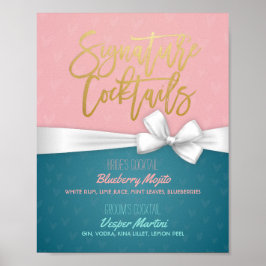 Chic Signature Cocktail Drink Menu Wedding Decor Poster
