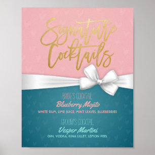 Chic Signature Cocktail Drink Menu Wedding Decor Poster