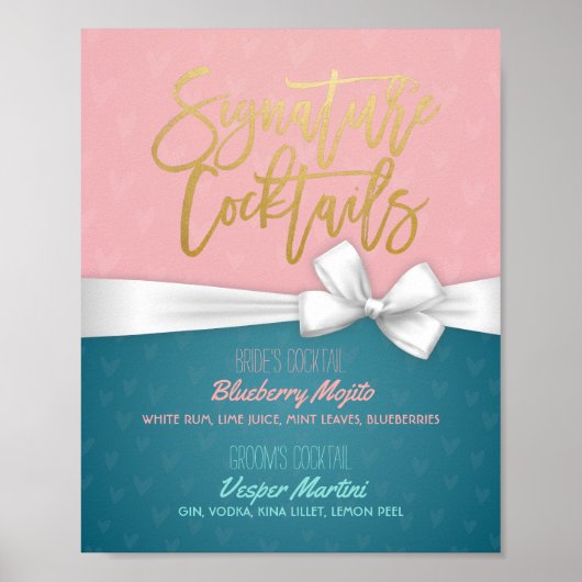 Chic Signature Cocktail Drink Menu Wedding Decor Poster (Voorkant)