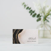 Chic Signature Script Black and Gold Agate Modern Visitekaartje (Staand voorkant)