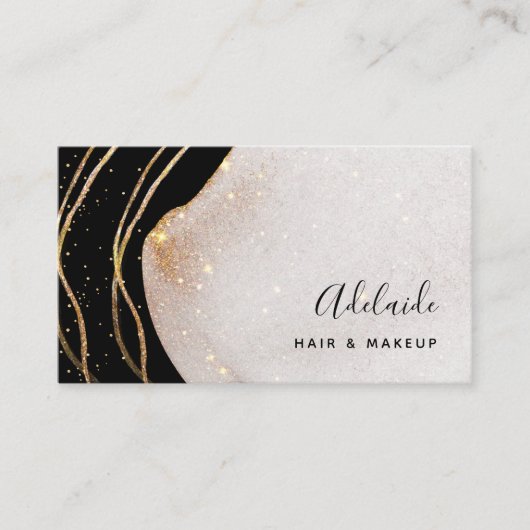 Chic Signature Script Black and Gold Agate Modern Visitekaartje (Voorkant)