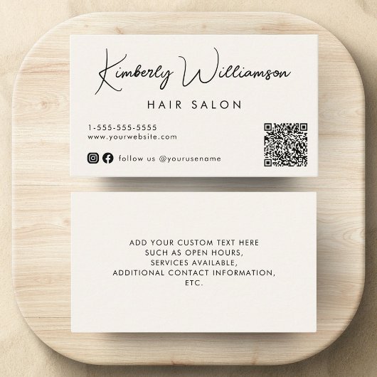 Chic Signature Script QR Code Cream Visitekaartje
