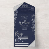 Chic Silglitter confetti navy blue bruiloft All In One Uitnodiging (Binnen)