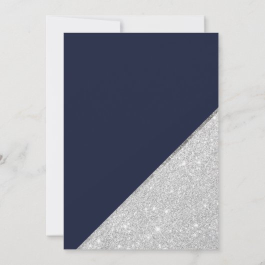 Chic Silglitter script navy blue bruiloft foto Kaart (Achterkant)
