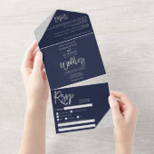 Chic Silglitter typografie navy blue bruiloft All In One Uitnodiging (Afscheurbaar)