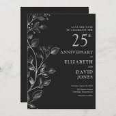 Chic Silver 25th Wedding Jubileum Bewaar de datum Save The Date (Voorkant / Achterkant)