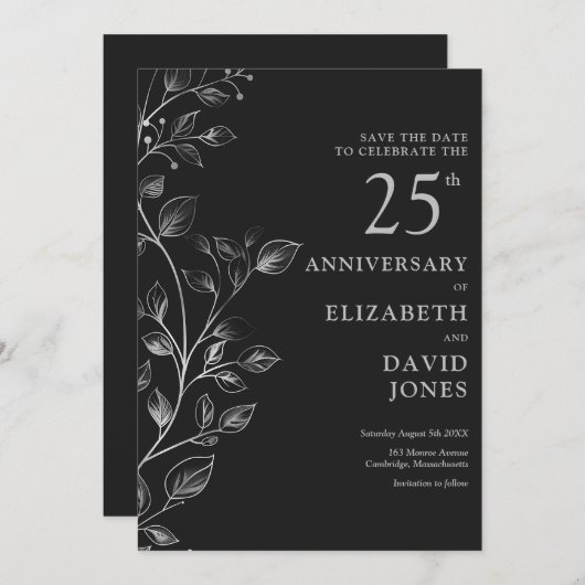 Chic Silver 25th Wedding Jubileum Bewaar de datum Save The Date (Voorkant / Achterkant)