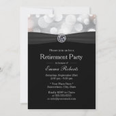 Chic Silver & Black Diamond Retirement Party Kaart (Voorkant)