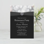 Chic Silver & Black Diamond Retirement Party Kaart (Staand voorkant)