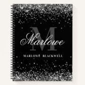 Chic Silver Black en White Monogram Glitter Notitieboek (Voorkant)