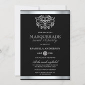 Chic Silver & Black Typography Masquerade Sweet 16 Kaart (Voorkant)
