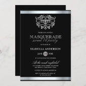 Chic Silver & Black Typography Masquerade Sweet 16 Kaart (Voorkant / Achterkant)