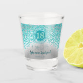 Chic Silver & Blauwgroen Blue Glitter 18e Verjaard Shot Glas (Voorkant)