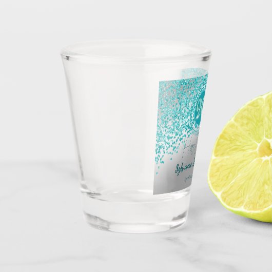 Chic Silver & Blauwgroen Blue Glitter 20e Verjaard Shot Glas (Links)
