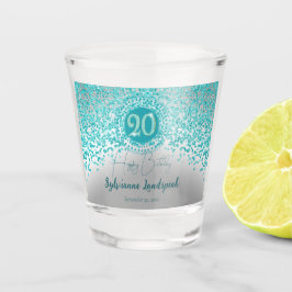 Chic Silver & Blauwgroen Blue Glitter 20e Verjaard Shot Glas