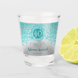 Chic Silver & Blauwgroen Blue Glitter 40e Verjaard Shot Glas