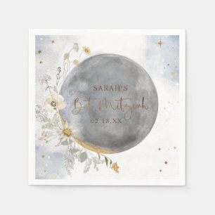 Chic Silver, Blue, Gold Celestial Moon Bat Mitzvah Servet