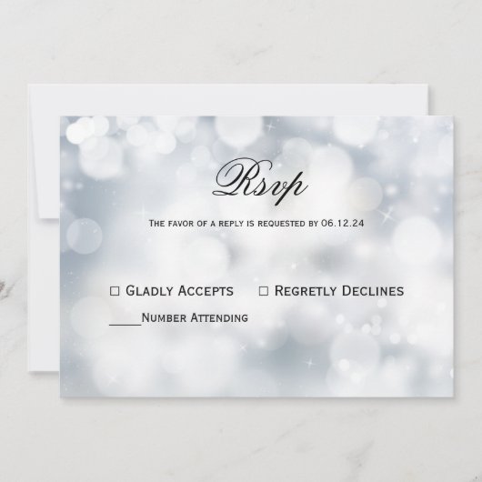 Chic Silver Bokeh Light Wedding Rsvp Kaart (Voorkant)