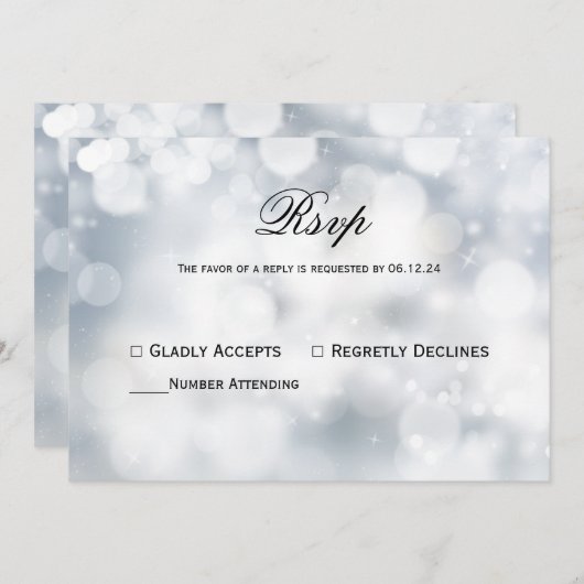 Chic Silver Bokeh Light Wedding Rsvp Kaart (Voorkant / Achterkant)