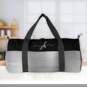 Chic Silver Brushed Metal Black Script Monogram Plunjezak