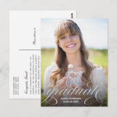 Chic Silver Calligraphy Overlay Photo Afstuderen Briefkaart (Voorkant / Achterkant)