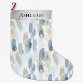 Chic Silver Cream Blauw Wit Abstract Kerst Grote Kerstsok (Voorkant)