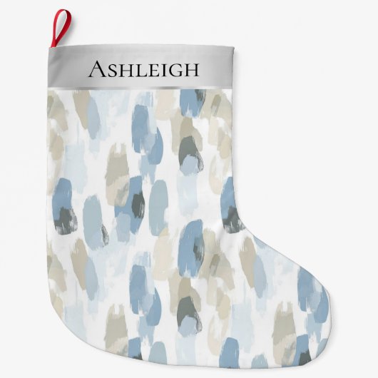 Chic Silver Cream Blauw Wit Abstract Kerst Grote Kerstsok (Voorkant)