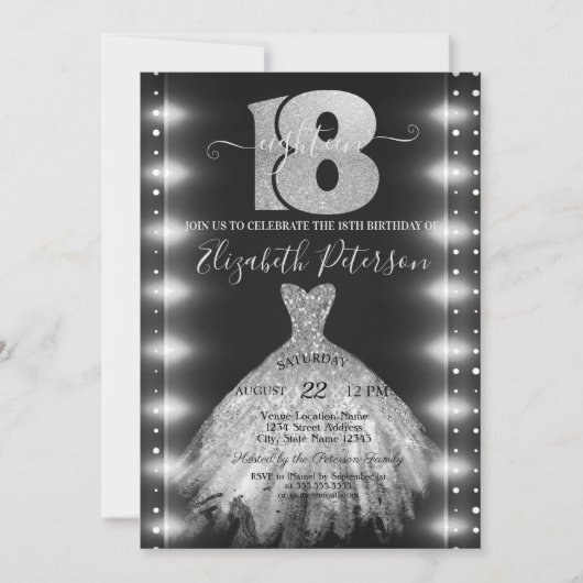Chic Silver Dress Confetti Lights 18e verjaardag Kaart (Voorkant)