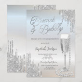 Chic Silver Drips Parels Prosecco Vrijgezellenfees Kaart (Voorkant / Achterkant)