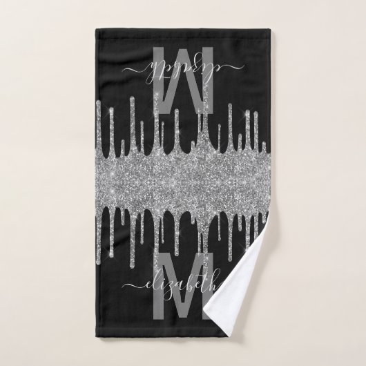 Chic Silver Driving Glitter Monogram Naam Bad Handdoek (Handdoek)