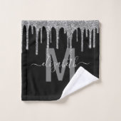 Chic Silver Driving Glitter Monogram Naam Bad Handdoek (Wasdoekje)