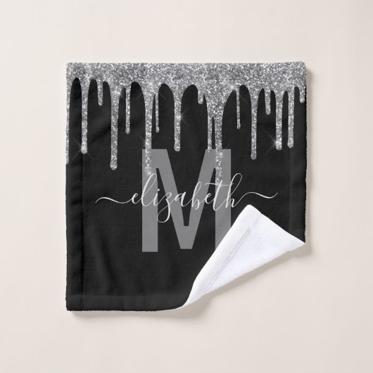 Chic Silver Driving Glitter Monogram Naam Bad Handdoek (Wasdoekje)