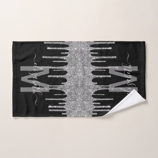 Chic Silver Driving Glitter Monogram Naam Bad Handdoek (Handdoek)