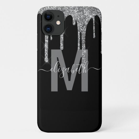 Chic Silver Driving Glitter Monogram Naam Case-Mate iPhone Case (Achterkant)