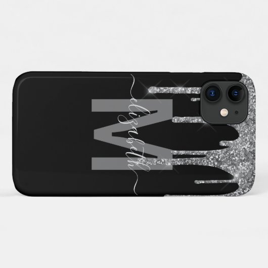 Chic Silver Driving Glitter Monogram Naam Case-Mate iPhone Case (Achterkant (horizontaal))