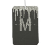 Chic Silver Driving Glitter Monogram Naam Luchtverfrisser (Voorkant)