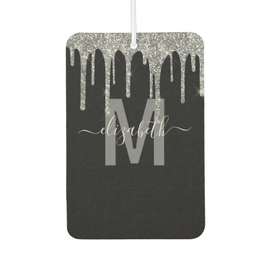 Chic Silver Driving Glitter Monogram Naam Luchtverfrisser (Voorkant)
