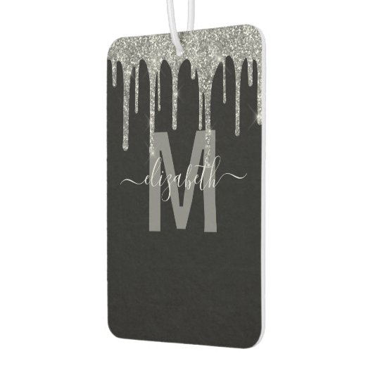 Chic Silver Driving Glitter Monogram Naam Luchtverfrisser (Links)