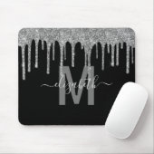 Chic Silver Driving Glitter Monogram Naam Muismat (Met muis)