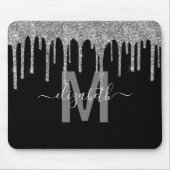 Chic Silver Driving Glitter Monogram Naam Muismat (Voorkant)
